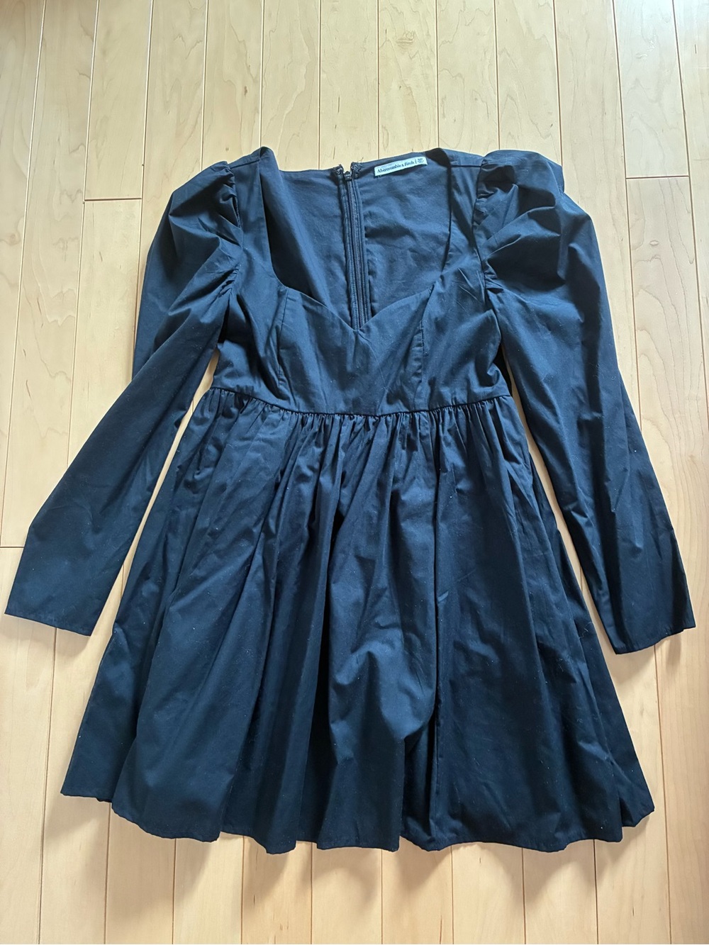 Abercrombie & Fitch Black Puff-Sleeve Fit & Flare Dress